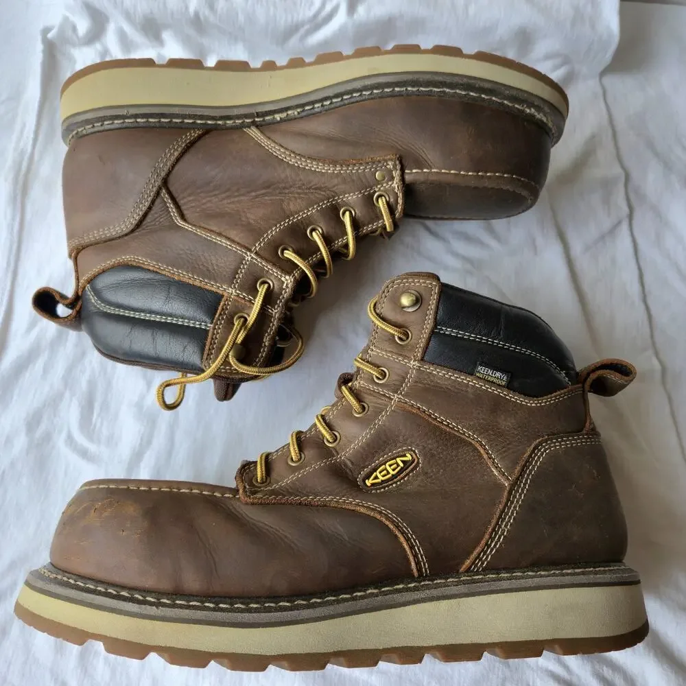 KEEN Cincinnati Mens 6'' Waterproof Leather Carbon Toe Work Boots Brown Size 12